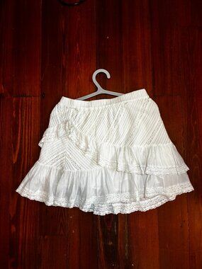 LoveShackFancy Ruffle Mini Skirt – White Pintuck & Lace Inset – Size M